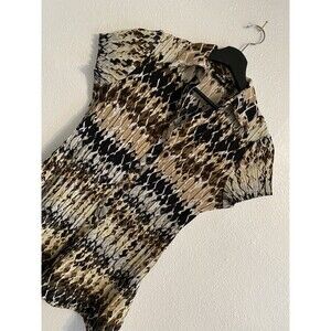 Apt 9 S Pleated Blouse Animal Print Office Casual Dress Shirt Flattering F27